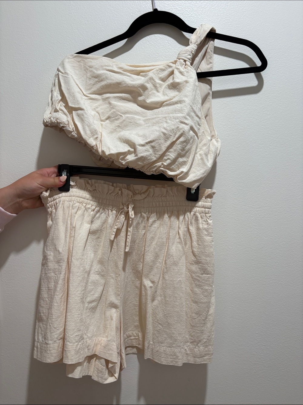 One-Shoulder Cream Two-Piece Set